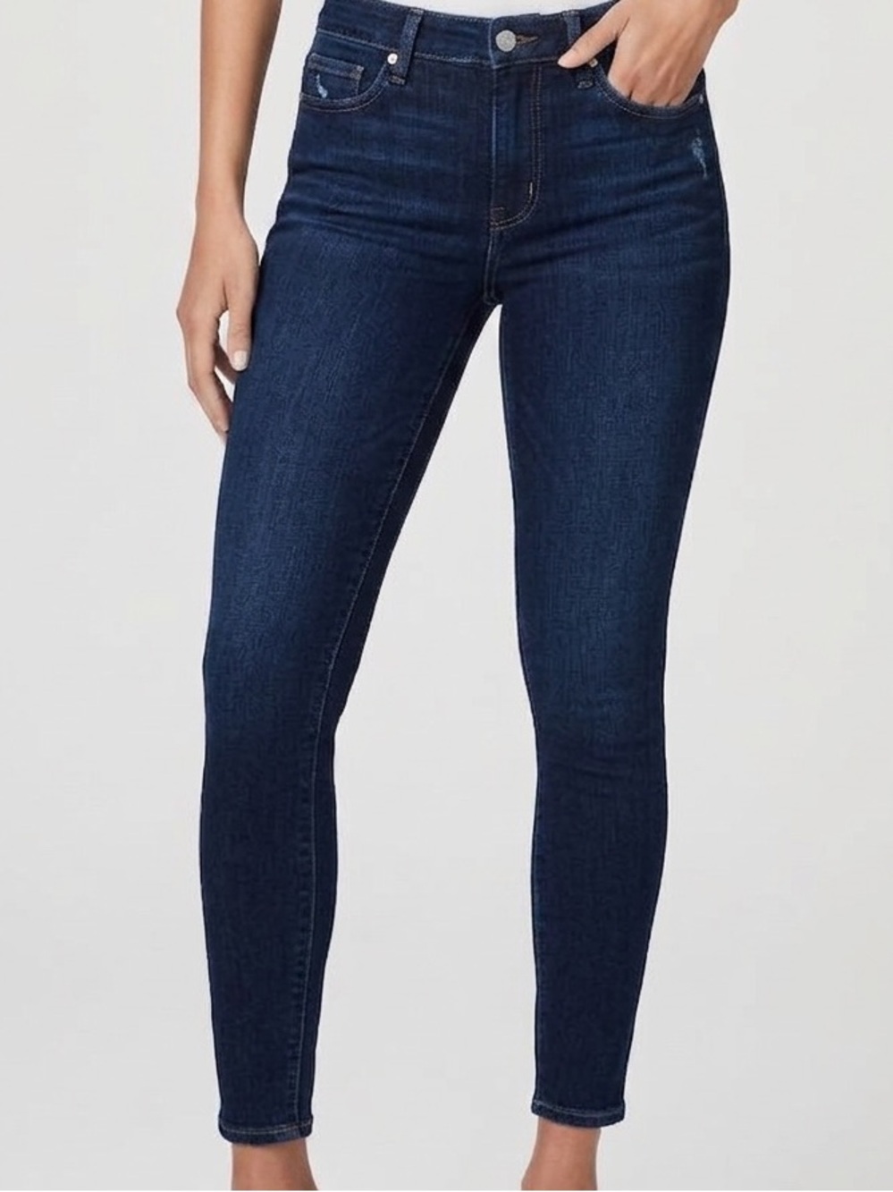 PAIGE| ‘Hoxton Ankle’ Dark Blue Denim Mid-Rise Luxury Skinny Jeans Sz 28